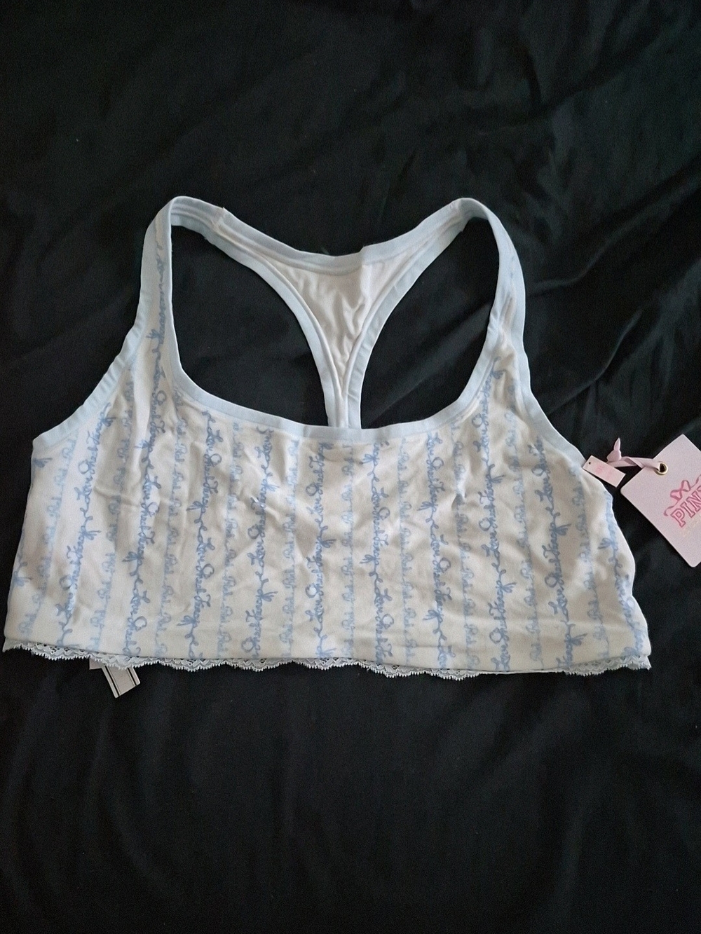 PINK LoveShackFancy White And Blue Bralette